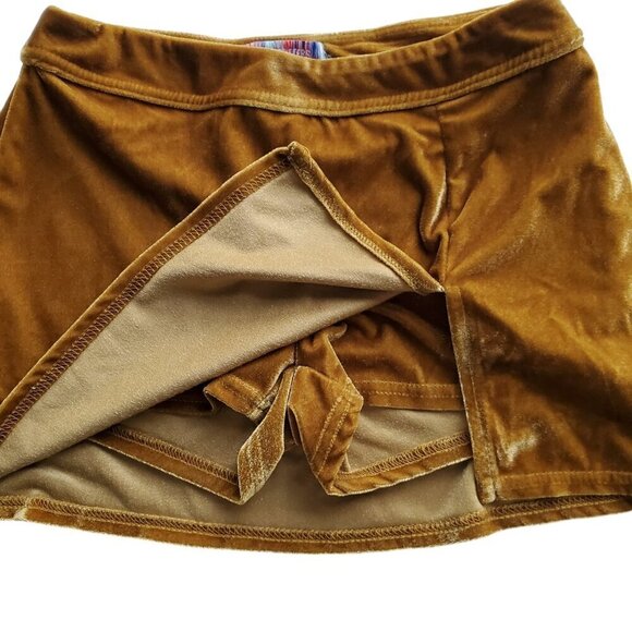 Micro Mini Skirt Skort Velvet Y2K Schoolgirl Grunge Retro Velvet Caramel 90s XS - Picture 5 of 14